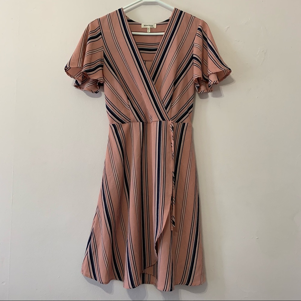 Monteau Pink Stripe Wrap Dress in Small